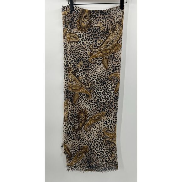BEGG & CO Scotland 100% CASHMERE Scarf Shawl Leopard Paisley Animal Print 75x25